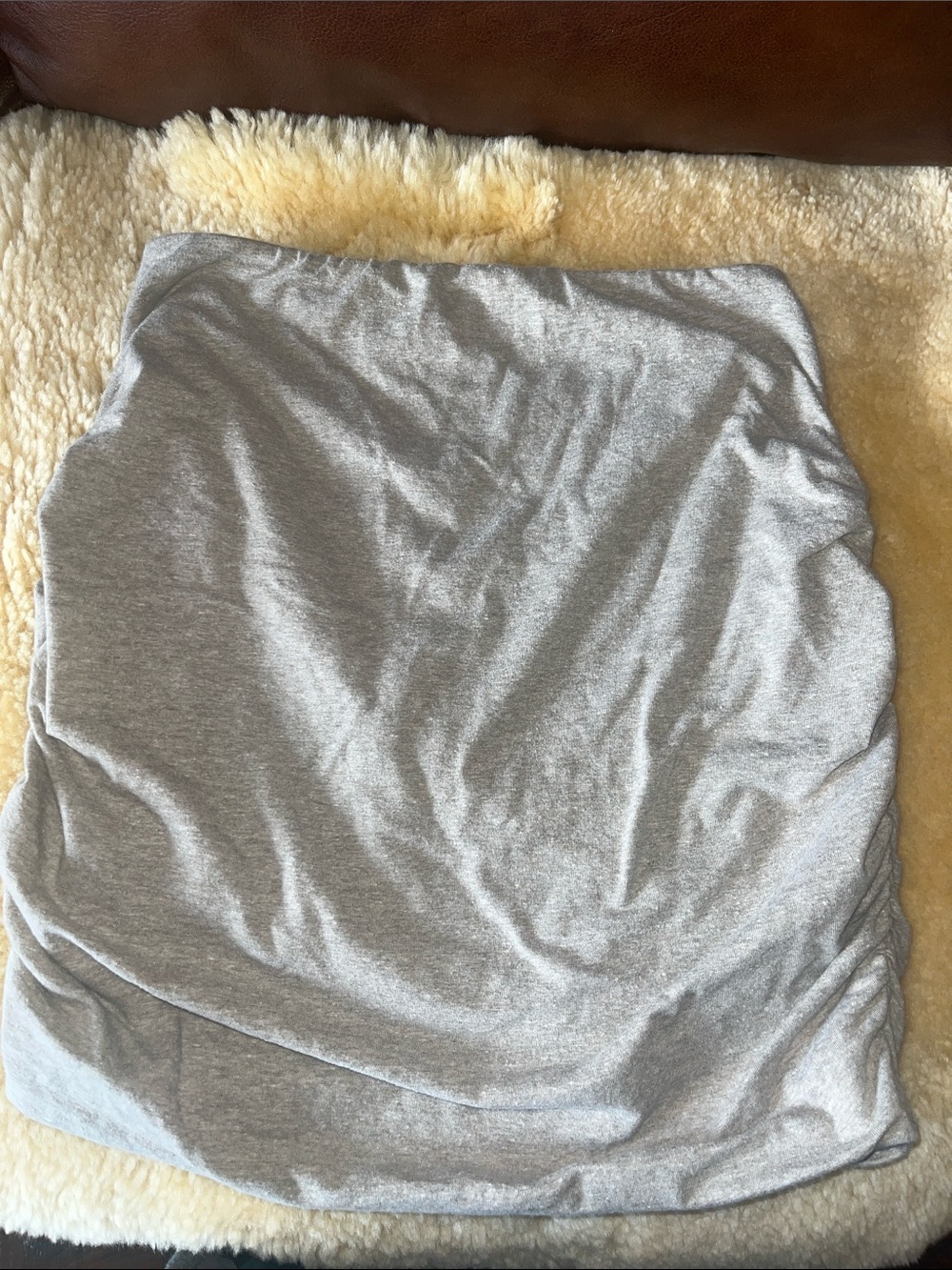 Synergy Organic XS Heather Beige Ruched Stretch Mini Skirt